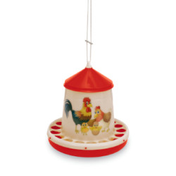Plastové krmítko - ŠŤASTNÉ SLEPICE 4 kg - červené - 11364