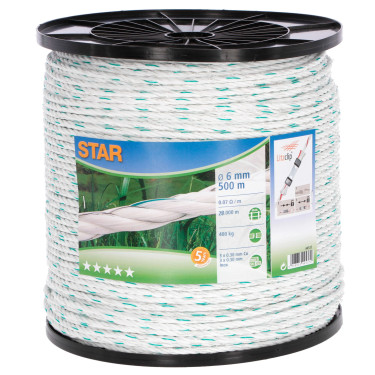Ohradníkové lano Star 500 m, bílo-zelené, Ø 6 mm