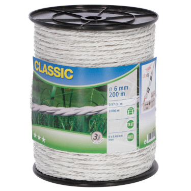 Ohradníkové lano Classic 200 m, Ø 6 mm, bílé, 6 × 0,40 Niro