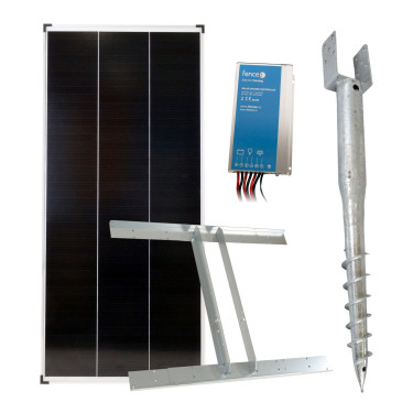 Základní sada solární napájení ohradníku, panel 200 W, držák zemní vrut, konzole, regulátor 15 A