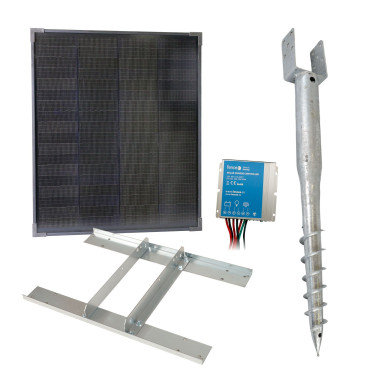 Základní sada solární napájení ohradníku, panel 40 W, držák zemní vrut, konzole, regulátor 10 A